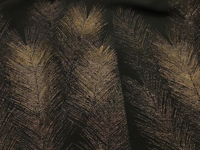 平和屋着物#道行コート 寿光織 草葉文 黒地 金糸 正絹 逸品 CABL3031in