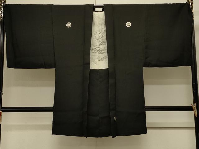 平和屋着物#男性 長羽織 黒紋付き 正絹 逸品 CABL3044in