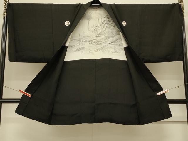 平和屋着物#男性 長羽織 黒紋付き 正絹 逸品 CABL3044in