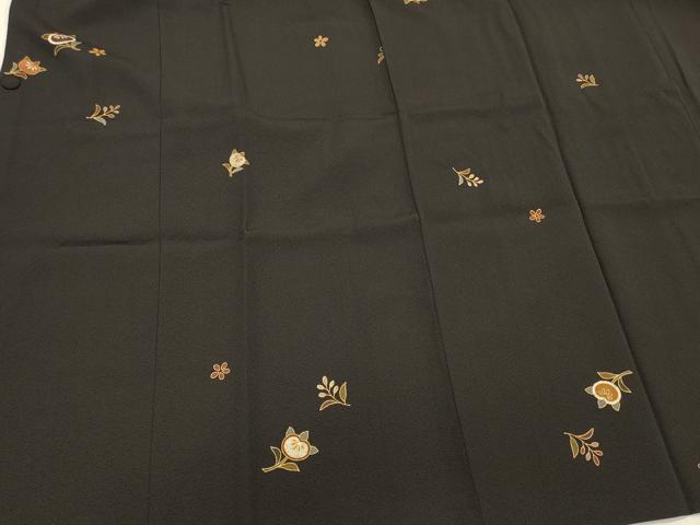 平和屋着物#道行コート 草花文 黒地 金彩 正絹 逸品 CABL3047in