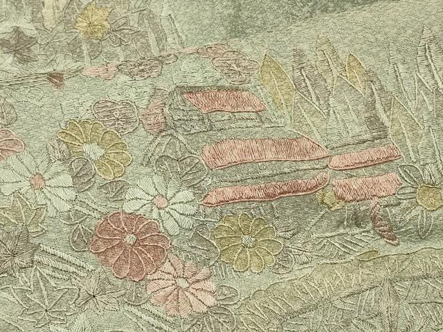 平和屋着物#道行コート 総刺繍 風景草花文 暈し染め 正絹 逸品 CABL3053in