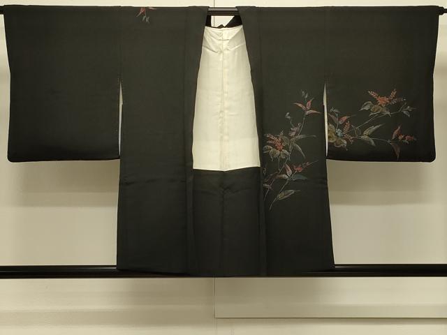平和屋着物#羽織 寿光織 草花文 黒地 金糸 正絹 逸品 CABL3054in