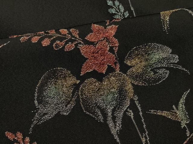 平和屋着物#羽織 寿光織 草花文 黒地 金糸 正絹 逸品 CABL3054in