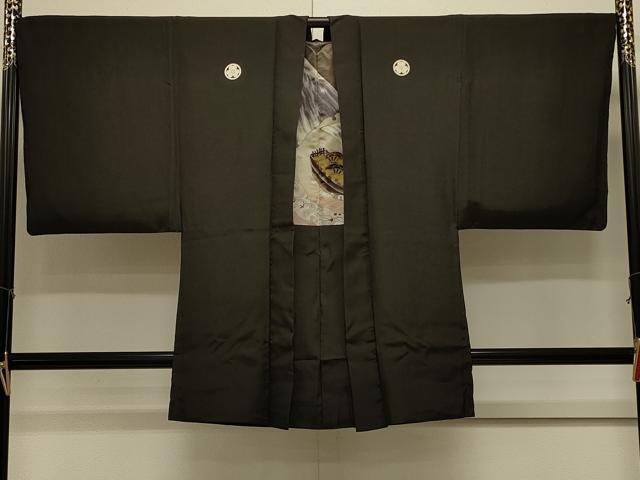 平和屋着物#男性 長羽織 黒紋付き 正絹 逸品 CABL3059in