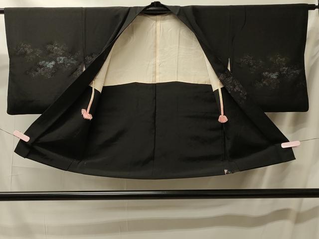 平和屋着物#羽織 寿光織 枝葉文 黒地 金糸 正絹 逸品 CABL3062in