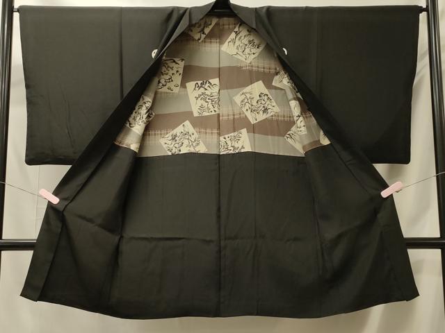 平和屋着物#男性 長羽織 黒紋付き 正絹 逸品 CABL3066in