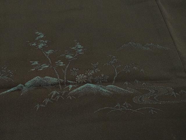 平和屋着物#羽織 流水風景文 黒地 正絹 逸品 CABL3078in