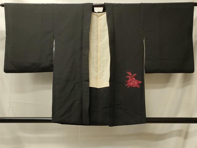 平和屋着物#羽織 総刺繍 草花文 黒地 銀糸 正絹 逸品 CABL3079in