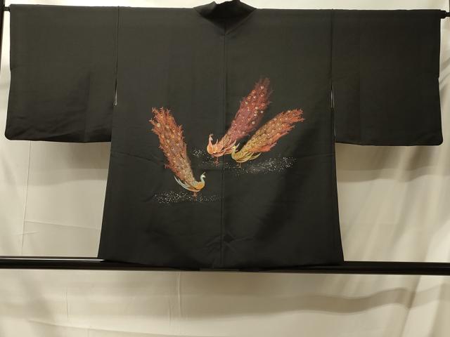 平和屋着物#羽織 孔雀文 黒地 金彩 正絹 逸品 CABL3088in
