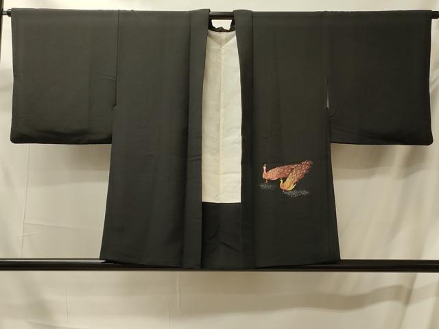 平和屋着物#羽織 孔雀文 黒地 金彩 正絹 逸品 CABL3088in