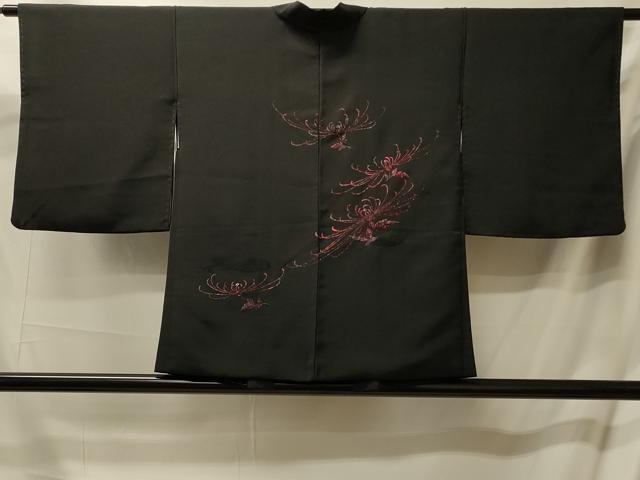 平和屋着物#中国三大刺繍 スワトウ刺繍 総刺繍 羽織 乱菊 黒地 銀糸 正絹 逸品 CABL3090in