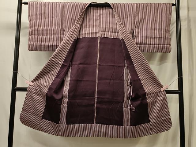 平和屋着物#道行コート 雨コート 単衣 縞 ロング丈 正絹 逸品 CABL3094in