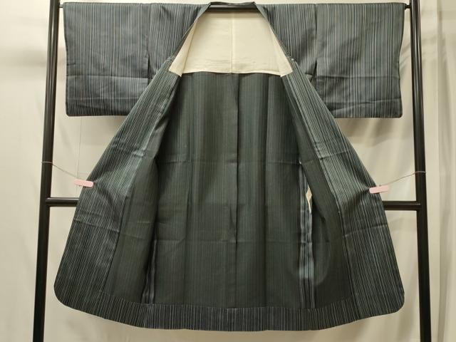 平和屋着物#道行コート 雨コート 単衣 縞 ロング丈 正絹 逸品 CABL3095in