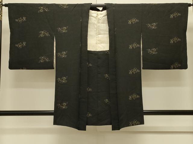 平和屋着物#羽織 寿光織 舞葉文 黒地 金糸 正絹 逸品 CABL3144in