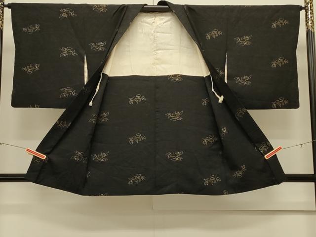 平和屋着物#羽織 寿光織 舞葉文 黒地 金糸 正絹 逸品 CABL3144in