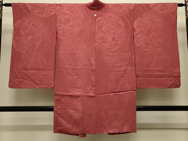 平和屋着物#長羽織 色無地 鏡裏宝尽くし花地紋 紅鳶色 正絹 逸品 CABL3145in