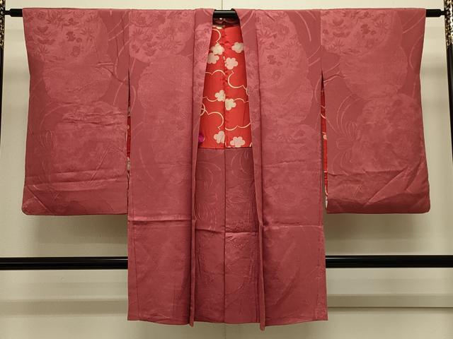 平和屋着物#長羽織 色無地 鏡裏宝尽くし花地紋 紅鳶色 正絹 逸品 CABL3145in