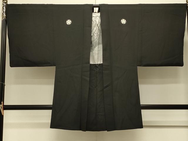平和屋着物#男性 長羽織 黒紋付き 正絹 逸品 CABL3151in