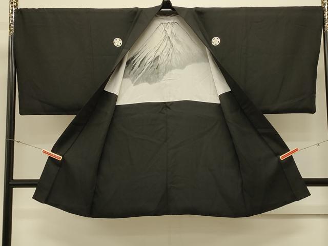 平和屋着物#男性 長羽織 黒紋付き 正絹 逸品 CABL3151in