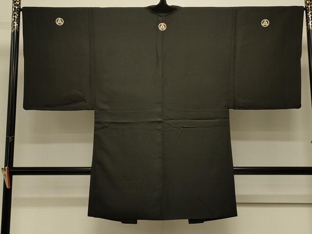 平和屋着物#男性 長羽織 黒紋付き 正絹 逸品 CABL3153in