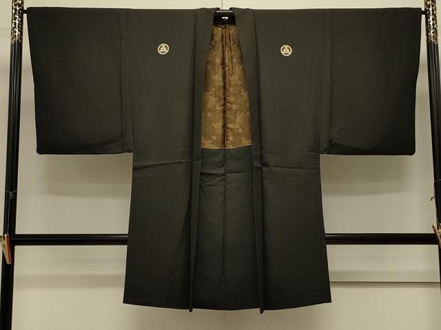 平和屋着物#男性 長羽織 黒紋付き 正絹 逸品 CABL3153in