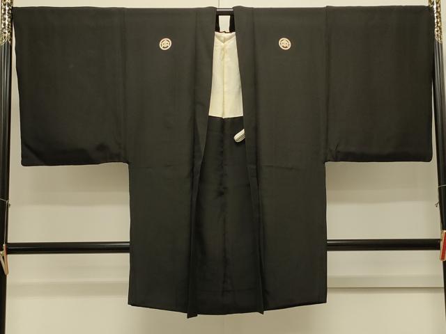 平和屋着物#男性 長羽織 黒紋付き 正絹 逸品 CABL3154in