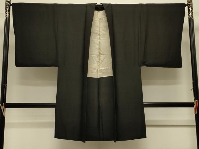 平和屋着物#男性 長羽織 紬地 黒地 正絹 逸品 CABL3155in