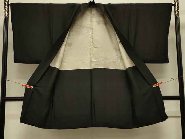 平和屋着物#男性 長羽織 紬地 黒地 正絹 逸品 CABL3155in