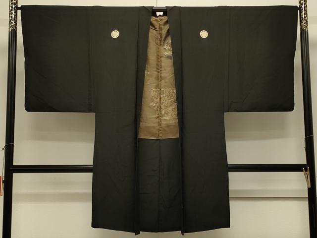 平和屋着物#男性 長羽織 黒紋付き 正絹 逸品 CABL3159in