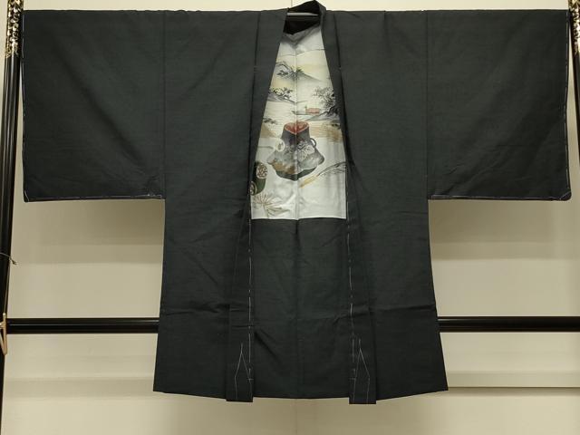 平和屋着物#男性 長羽織 紬地 霞文 正絹 逸品 未使用 CABL3160in