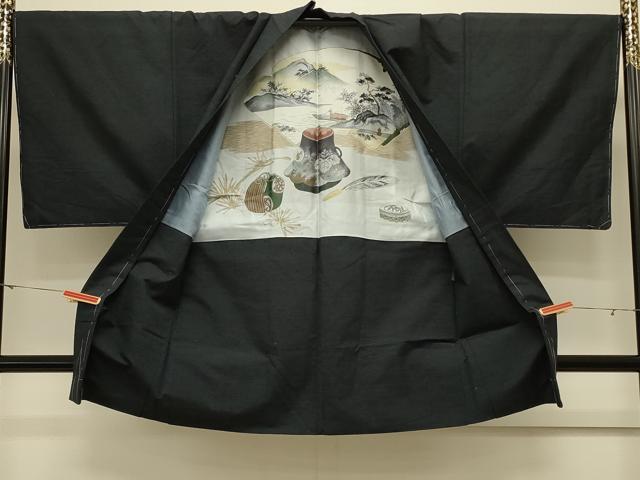 平和屋着物#男性 長羽織 紬地 霞文 正絹 逸品 未使用 CABL3160in
