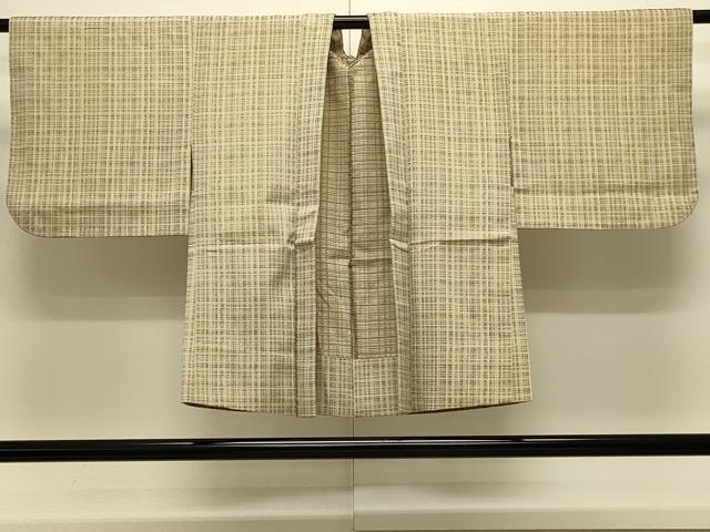 平和屋着物#羽織 お召地 単衣 格子 金糸 正絹 逸品 CABL3161in