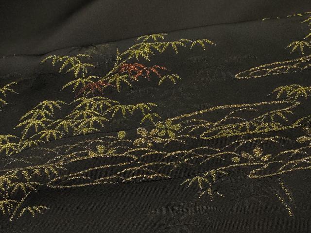 平和屋着物#羽織 寿光織 霞笹竹文 黒地 金糸 正絹 逸品 未使用 CABL3170in