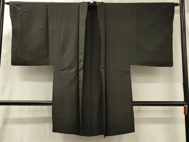 平和屋着物#男性 長羽織 お召地 単衣 霞文 黒地 正絹 逸品 CABL3188in