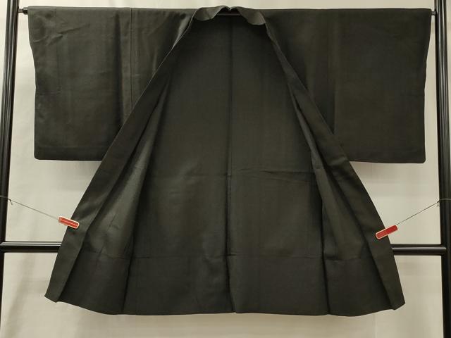 平和屋着物#男性 長羽織 お召地 単衣 霞文 黒地 正絹 逸品 CABL3188in