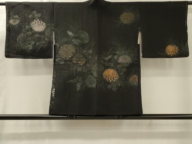 平和屋着物#羽織 寿光織 草花文 黒地 金銀糸 正絹 逸品 未使用 CABL3193in