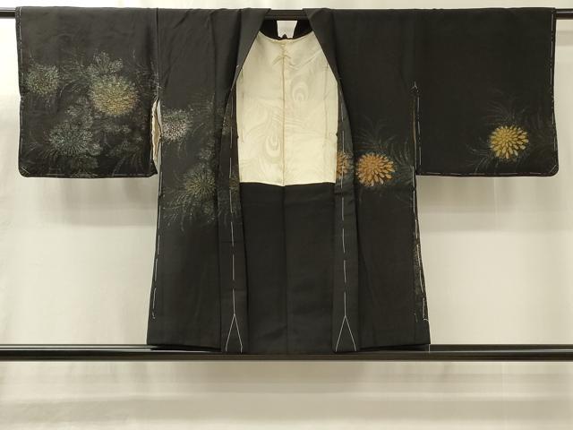 平和屋着物#羽織 寿光織 草花文 黒地 金銀糸 正絹 逸品 未使用 CABL3193in