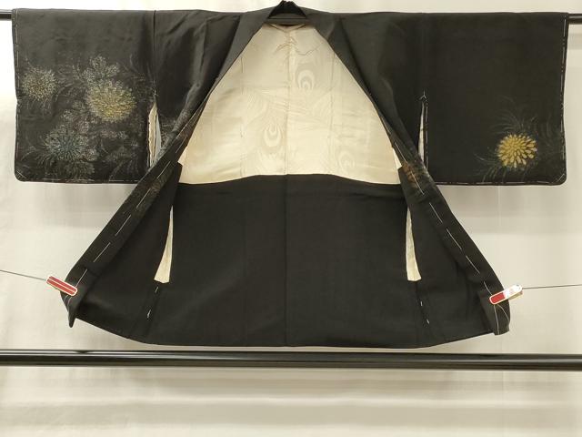 平和屋着物#羽織 寿光織 草花文 黒地 金銀糸 正絹 逸品 未使用 CABL3193in