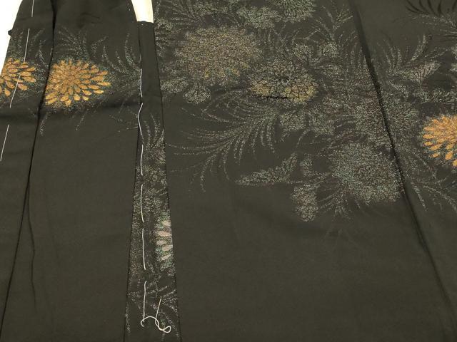平和屋着物#羽織 寿光織 草花文 黒地 金銀糸 正絹 逸品 未使用 CABL3193in