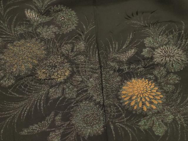 平和屋着物#羽織 寿光織 草花文 黒地 金銀糸 正絹 逸品 未使用 CABL3193in
