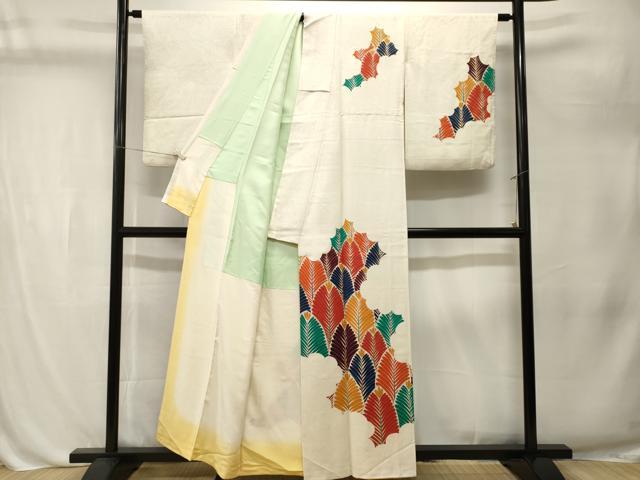 平和屋着物■訪問着 駒刺繍 枝葉文 金彩 正絹 逸品 CABL3206ev