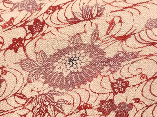 平和屋着物■上質な小紋 型染め 流水菊花文 鬼しぼ縮緬 正絹 逸品 CABL3215ev