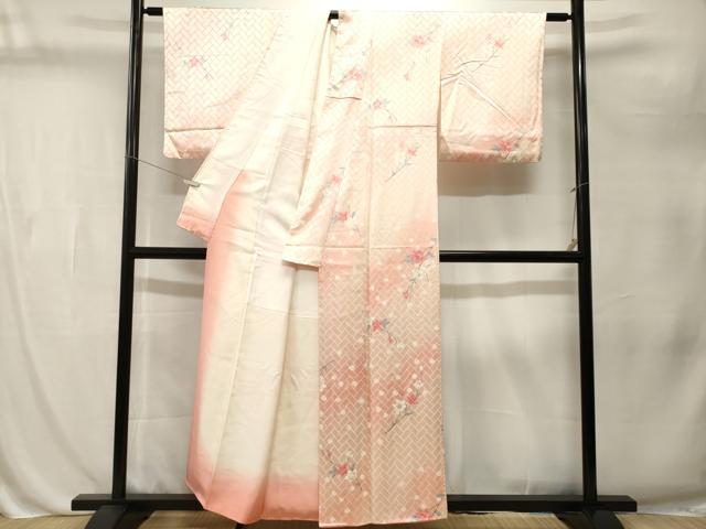 平和屋着物■上質な小紋 孔雀羽根枝花文 暈し染め 正絹 逸品 CABL3220ev