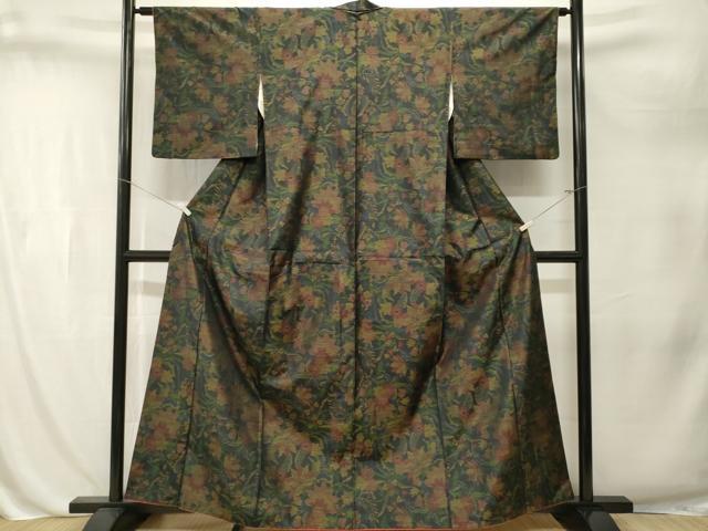 平和屋着物■本場大島紬 更紗草花文 正絹 逸品 CABL3221ev