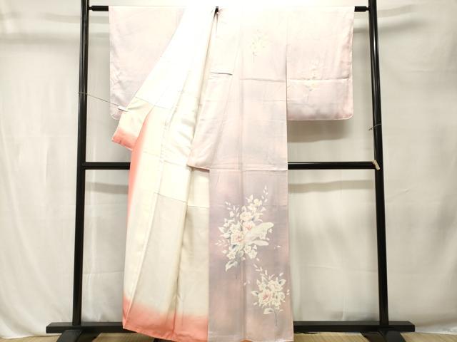 平和屋着物■上質な小紋 刺繍 羽根 枝花文 暈し染め 正絹 逸品 CABL3240ev