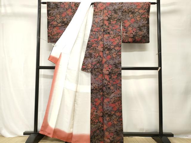 平和屋着物■上質な小紋 孔雀 流水枝花文 休み取り文 金彩 鬼しぼ縮緬 正絹 逸品 CABL3247ev