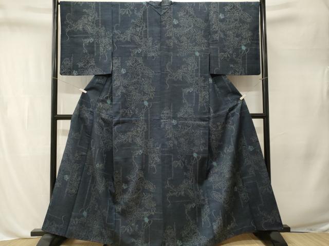 平和屋着物■上質な紬 更紗枝花文 正絹 逸品 CABL3264ev