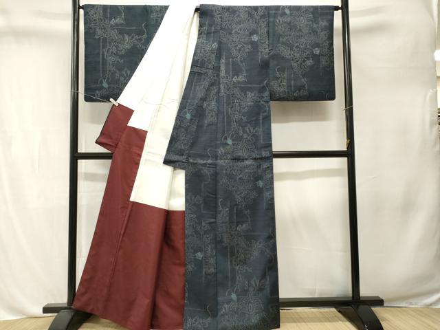 平和屋着物■上質な紬 更紗枝花文 正絹 逸品 CABL3264ev