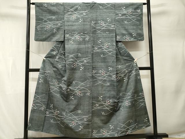 平和屋着物■上質な紬 芝草舞花文 正絹 逸品 CABL3268ev