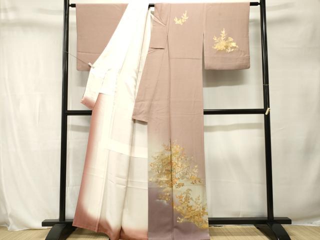 平和屋着物■訪問着 御所車 貝桶几帳枝花文 暈し染め 金彩 正絹 逸品 CABL3278ev